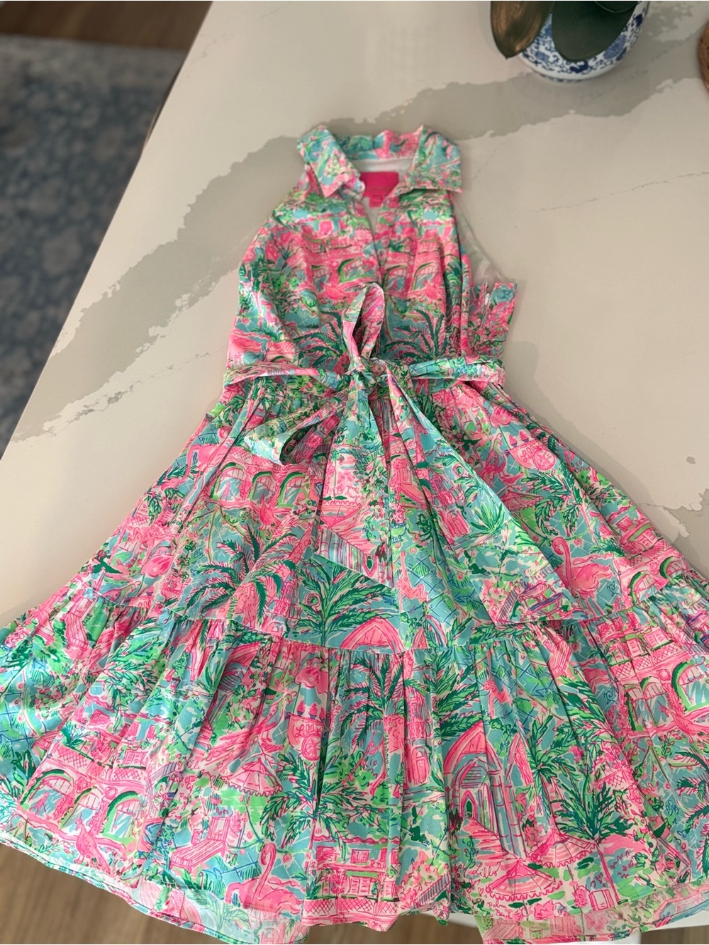 Lilly Pulitzer | Tropical Print Tiered Dress w/ Tie Waist | Size 2